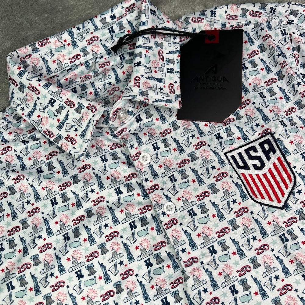 Antigua Freedom Polo Shirt Men Medium White Patriotic 250th Anniversary USA Golf